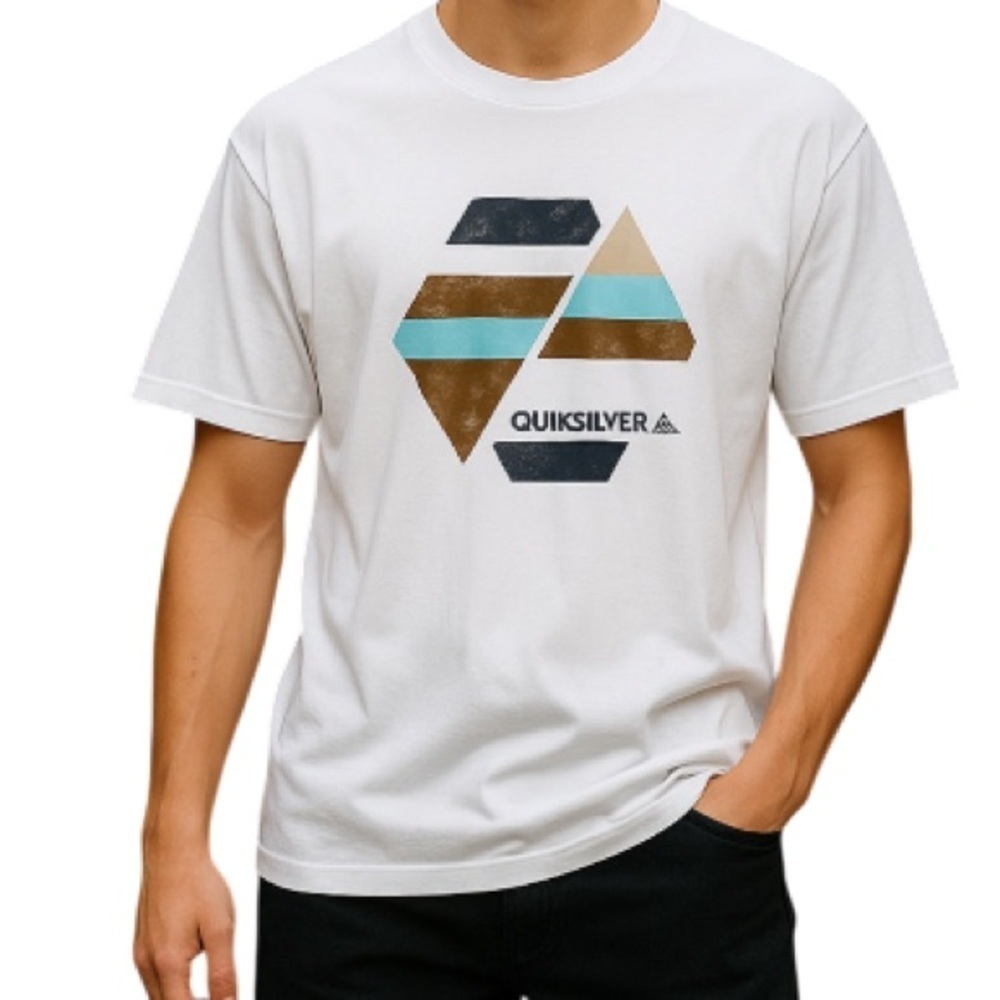 QUIKSILVER Graphic Logo T-Shirt White Crewneck Distressed Look  M